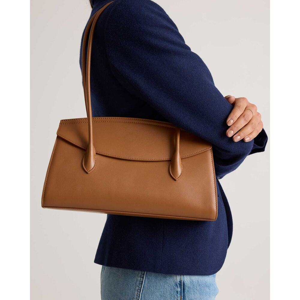NWT Quince Italian Leather Double Strap Shoulder Bag Cognac Brown - Picture 3 of 3